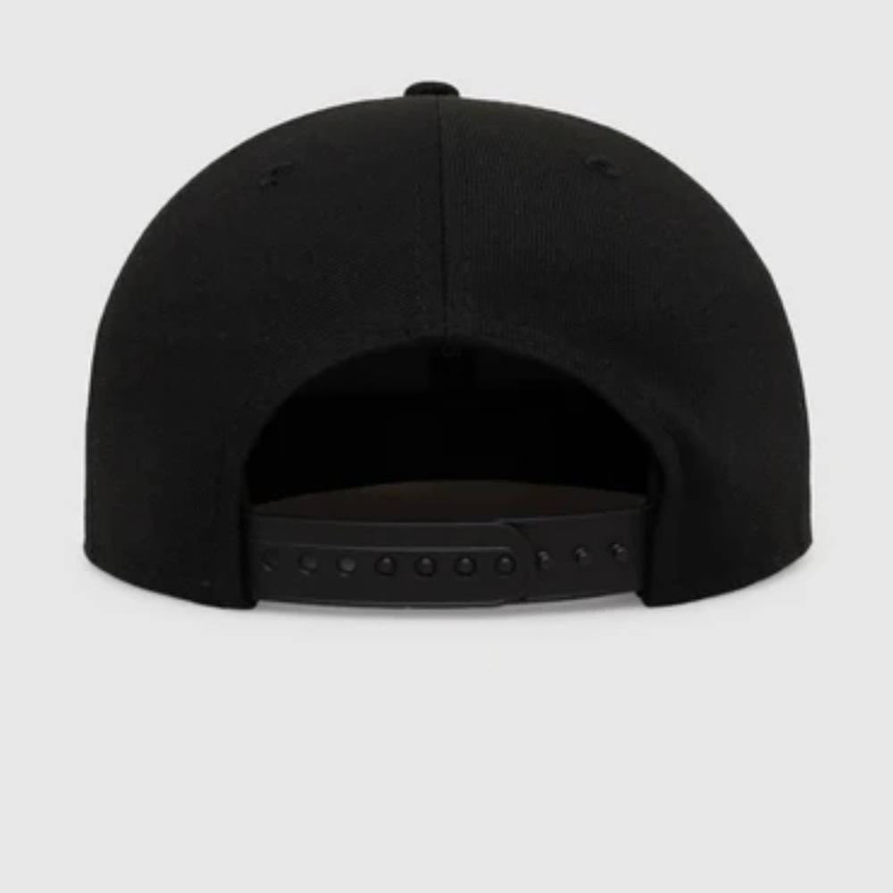 New Era Black Snapback Hat with White Embroidered Logo Upside Down - Picture 2 of 5